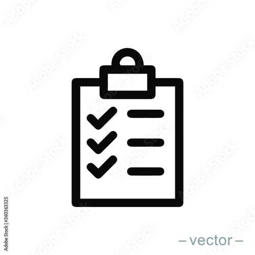 Icon clipboard checklist or document with checkmark with text in flat style. EPS 10 © Ysclips