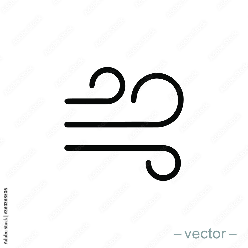 Wind icon in flat style isolated on grey background. For your design, logo. Vector illustration
