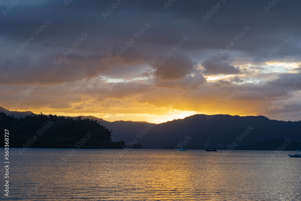 Panoramic colorful view from a beach in Philippines, Port Barton