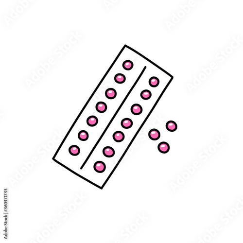 oral contraceptives doodle icon, vector color illustration