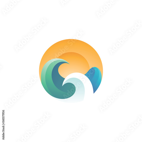 Water Wave Sea and Sun Logo Icon