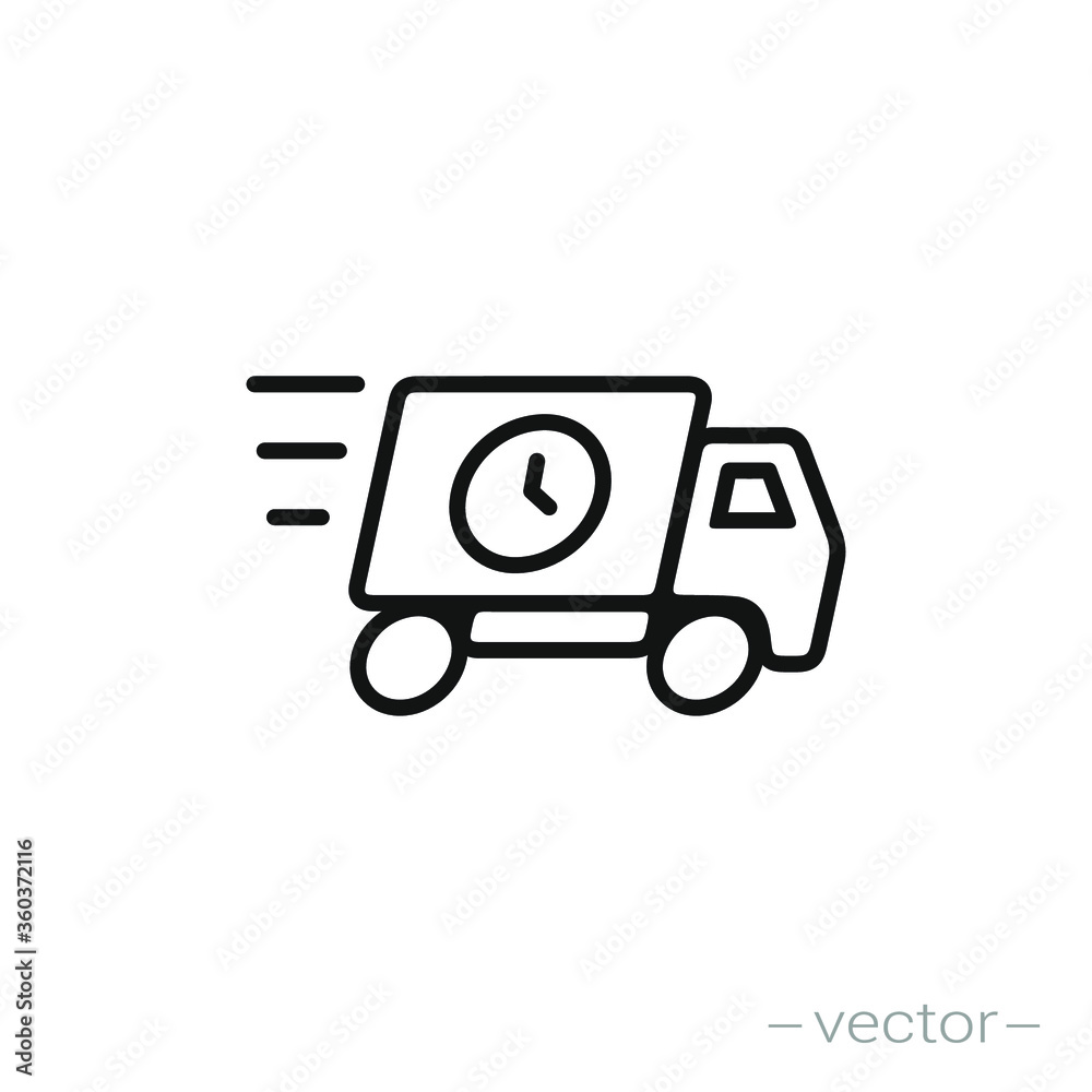 Fast delivery truck icon, express delivery, quick move, line symbol on white background - editable stroke vector illustration eps10