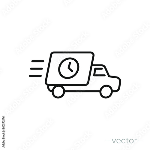 Fast delivery truck icon, express delivery, quick move, line symbol on white background - editable stroke vector illustration eps10
