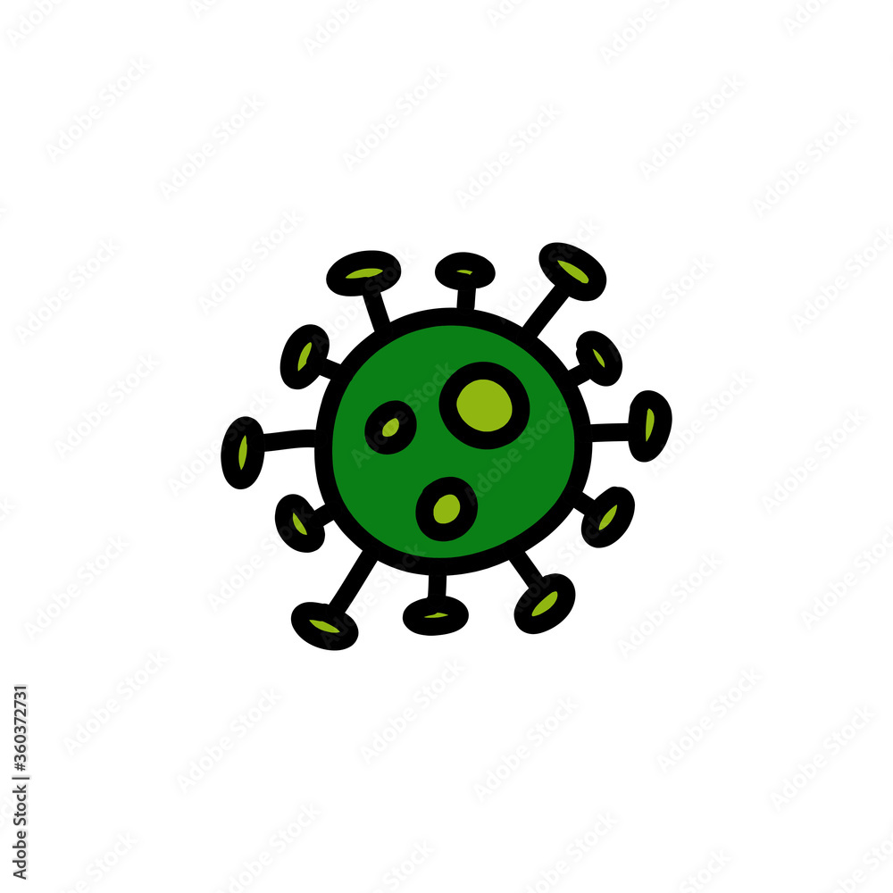 virus doodle icon, vector color line illustration
