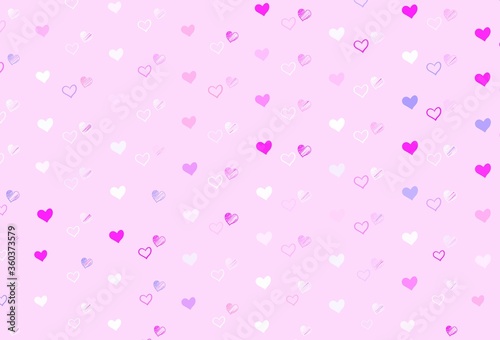 Light Purple, Pink vector template with doodle hearts.