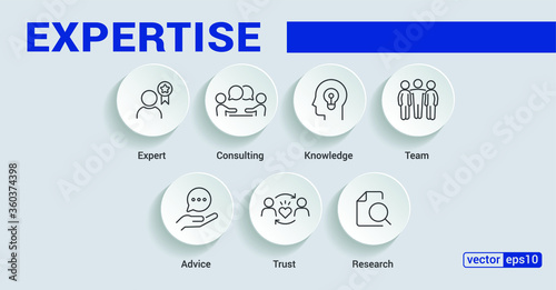 Banner expertise concept. Expert, consulting, knowledge, team, advice, trust and research vector illustration concept. EPS 10