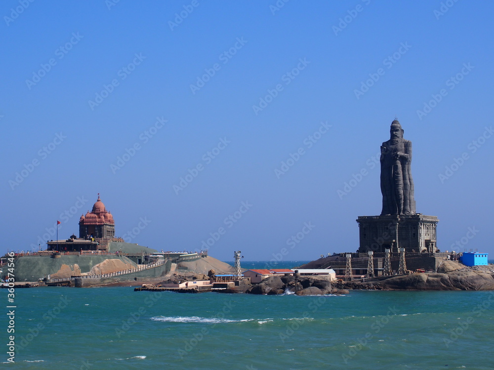 View the statue from India's southernmost port, Kanyakumari, Tamil Nadu, South India, India