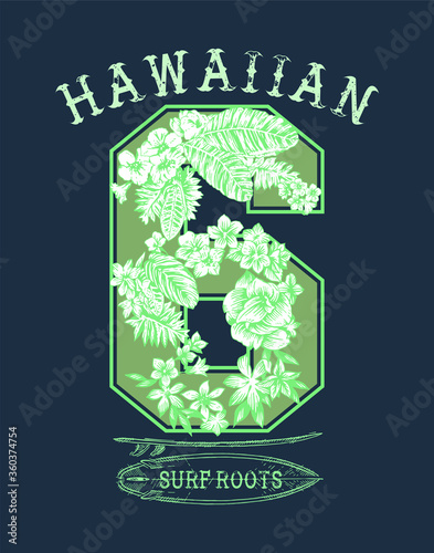 Vector illustration of text referring to surf and Hawaii.