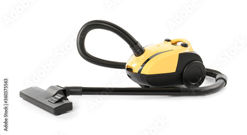 Modern yellow vacuum cleaner isolated on white