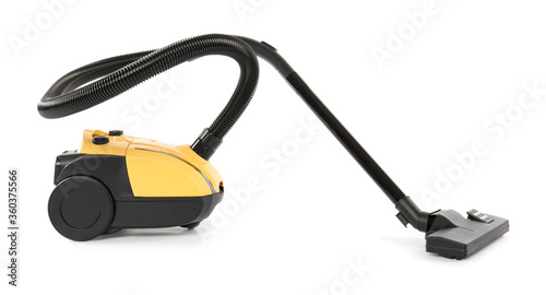 Modern yellow vacuum cleaner isolated on white