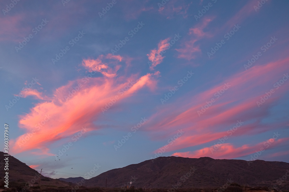 Colorful sunset in the Santa Monica mountains in California