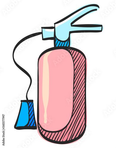 Fire extinguisher icon in color drawing. Office equipment building
