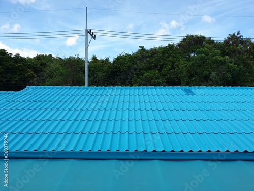Obraz na płótnie construction site roofing blue tiles w salonie