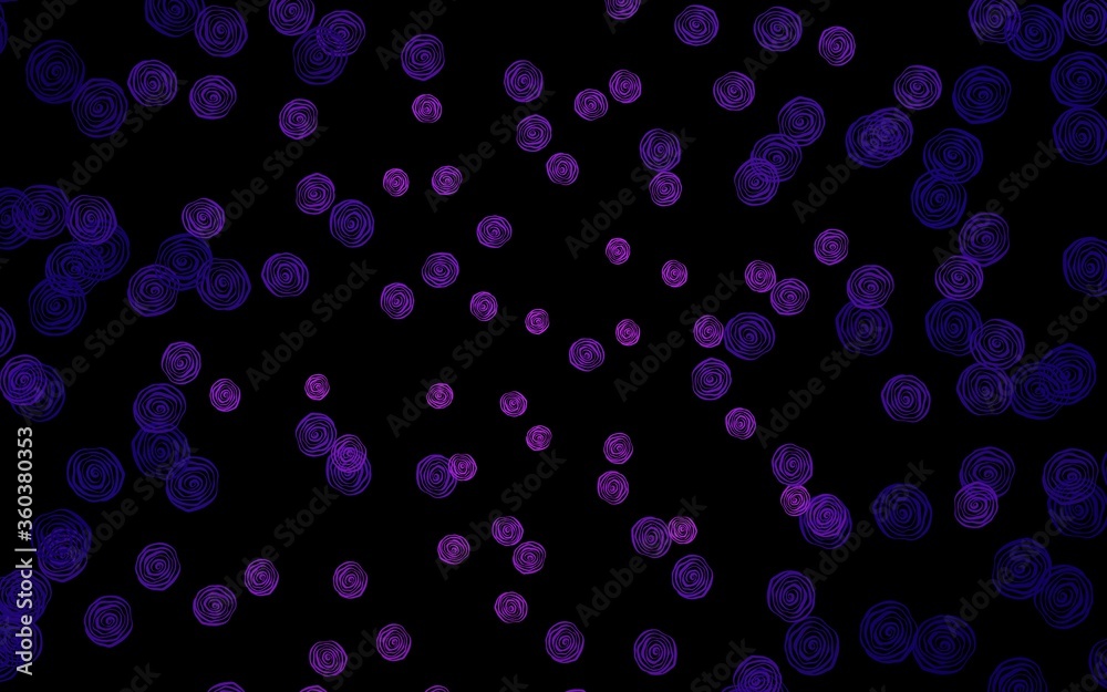 Dark Purple, Pink vector doodle template with flowers, roses. Dark Purple, Pink vector doodle template with flowers, roses.