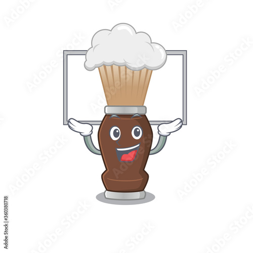 Mascot character of shaving brush rise up a white board