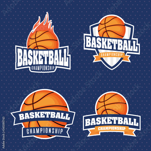 Basketball game sport set emblems