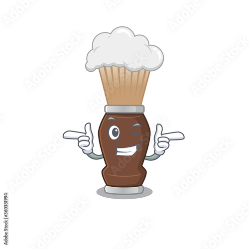 Caricature design concept of shaving brush with funny wink eye