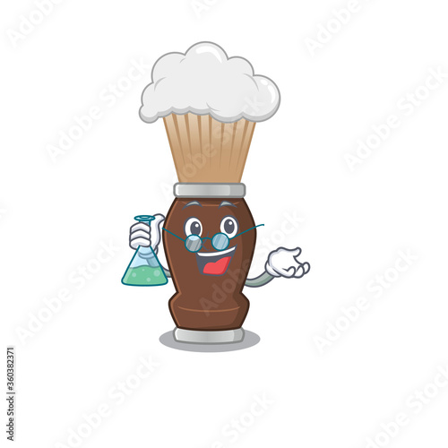 Super Genius Professor of shaving brush Caricature character working on a lab