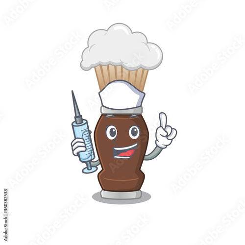 A dedicate shaving brush nurse mascot design with a syringe