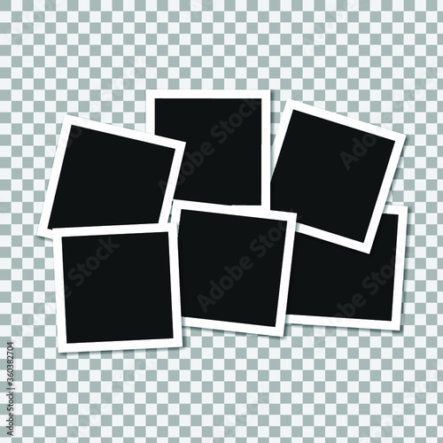 Set of square vector photo frames. Collage of realistic frames isolated on transparent background. Template design. Vector illustration