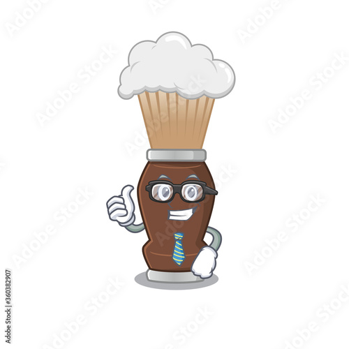 cartoon mascot style of shaving brush Businessman with glasses and tie