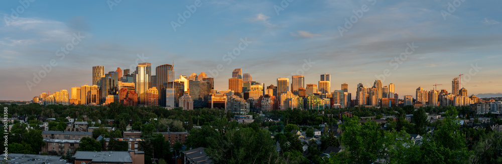 View of Calgary's beautiful skyline during a beautiful sunset. 