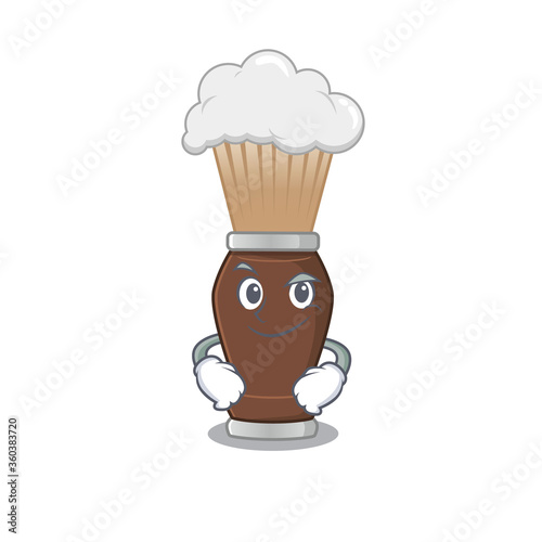 A cute caricature picture of shaving brush having confident gesture