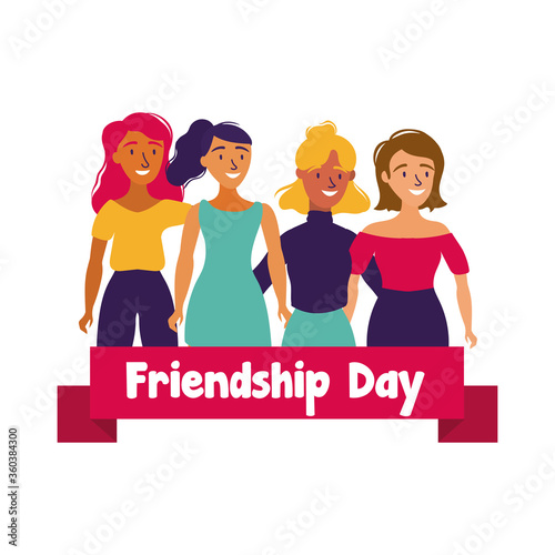 happy friendship day celebration with girls pastel hand draw style