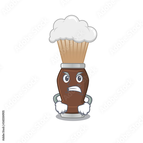 A cartoon picture style of shaving brush having a mad face