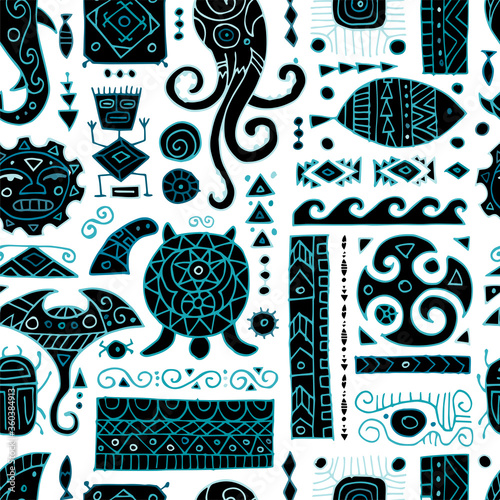 Ethnic handmade ornament for your design. Polynesian style, seamless pattern