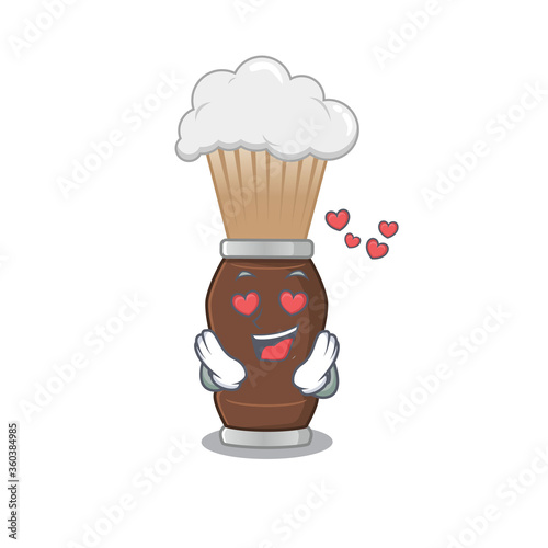 A passionate shaving brush cartoon mascot concept has a falling in love eyes