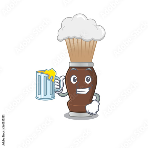 A cartoon concept of shaving brush toast with a glass of beer