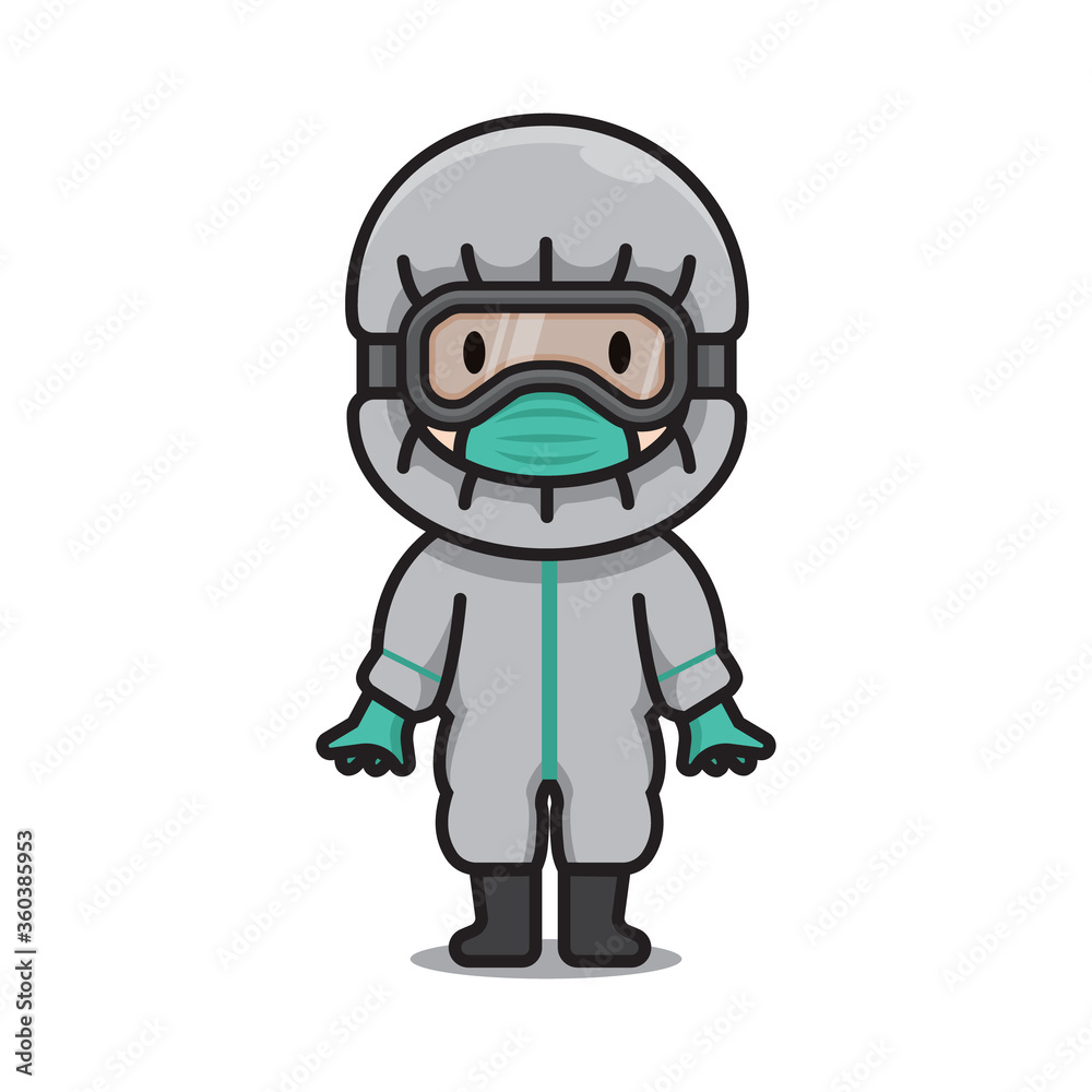 Illustration of Cute Doctor Protective Suit Vector The Concept of Isolated Technology. Flat Cartoon Style Suitable for Landing Web Pages, Banners, Flyers, Stickers, Cards