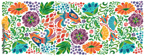 Magic forest with birds, background for your design