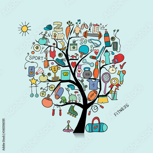 Healthy Lifestyle. Concept Tree Logo. Sport and activity. Fintess design elem...