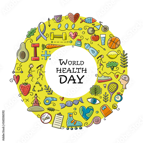 World health day. Concept art with healty lifestyle for your design