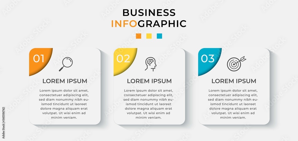 Fototapeta premium Business Infographic design template Vector with icons and 3 three options or steps. Can be used for process diagram, presentations, workflow layout, banner, flow chart, info graph