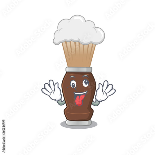 A mascot design of shaving brush having a funny crazy face