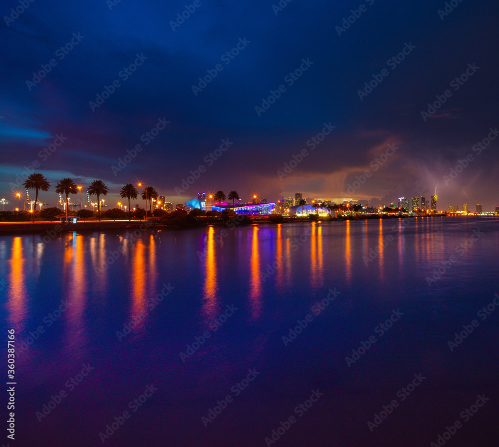 night view of the city miami florida reflection travel 
