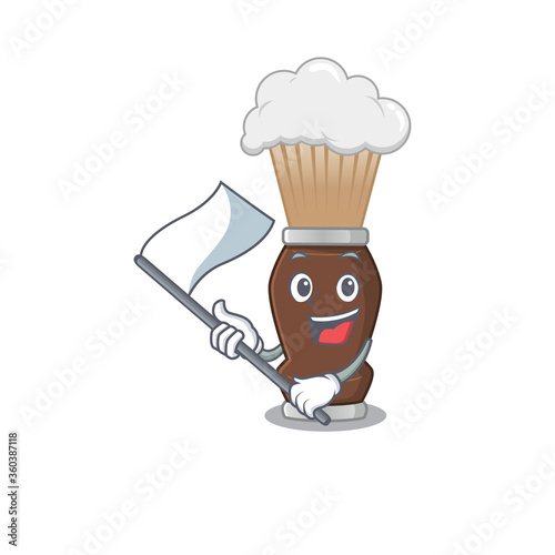 A brave shaving brush mascot character design holding a white flag