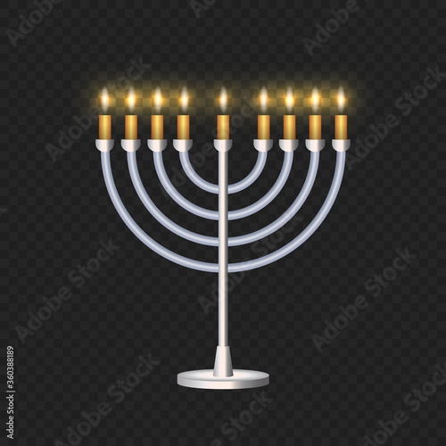 Brightly glowing Hanukkah menorah