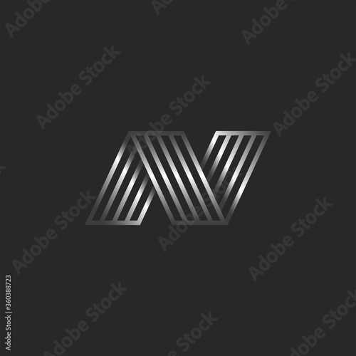 3d logo N letter creative monogram, creative typography design element, business card emblem, metallic gradient thin lines