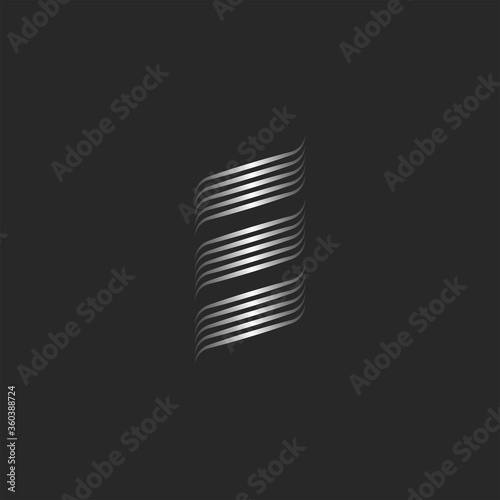 Initial letter E logo modern creative abstract monogram, metallic smooth thin lines three stripes, elite business card emblem
