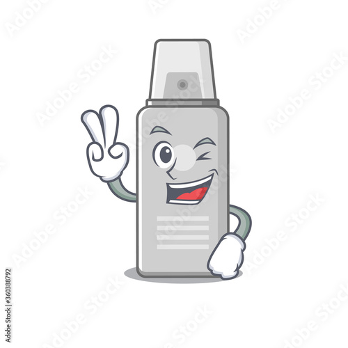 A joyful shaving foam cartoon mascot style show two fingers pose