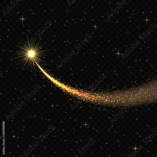Gold comet on transparent background.