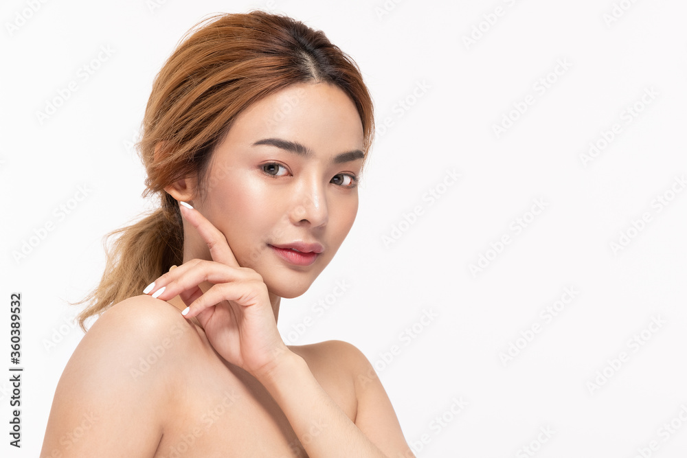Beauty asian women  touching soft chinskin close up face beauty .