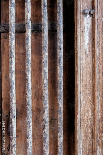 The texture of antique wooden windows that have been used for a long time.