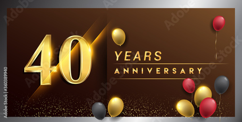 40th years anniversary celebration logotype. anniversary logo with golden color, balloon and confetti isolated on elegant background, vector design for celebration, invitation card, and greeting card