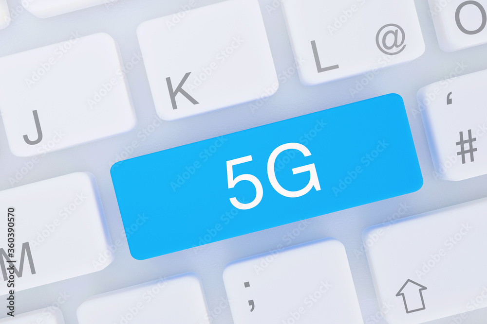 5G Standard. Computer Tastatur von oben zeigt Taste mit Wort hervorgehoben. Software, Internet, Programm 5G Standard. Computer Tastatur von oben zeigt Taste mit Wort hervorgehoben. Software, Internet, Programm