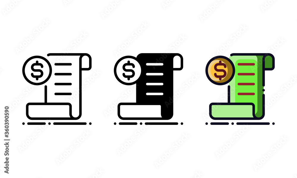 Shopping receipt icon. With outline, glyph, and filled outline style Shopping receipt icon. With outline, glyph, and filled outline style